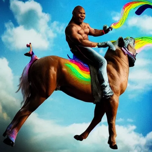 Prompt: mike tyson riding a unicorn