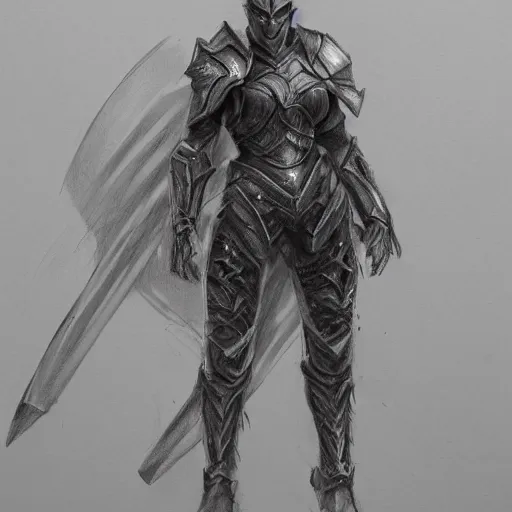 Prompt: Woman wearing big armor, pencil sketch, concept art