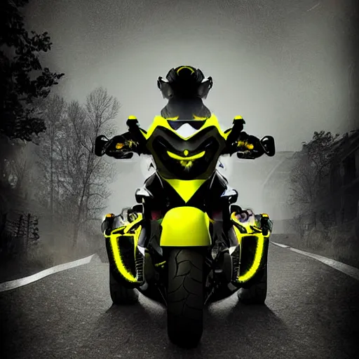 Image similar to cyber motorbikers by pascal blanche, black and yellow, dark neon trimmed beautiful dystopian digital art