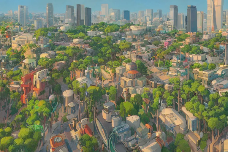 Prompt: los angeles. 4 k digital paint by studio ghibli hayao miyazaki. very sharp and detailed. trending on artstation and behance.