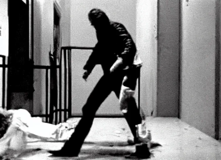 Image similar to disturbing security cam footage of a human corpse walking in the stree horror film practical fx by john carpenter 1 9 7 0