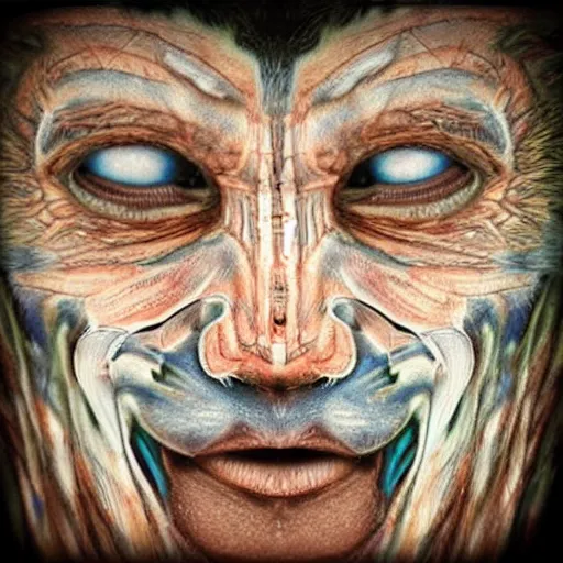 Prompt: “ the face of a skinwalker, hyperrealistic detailed ”