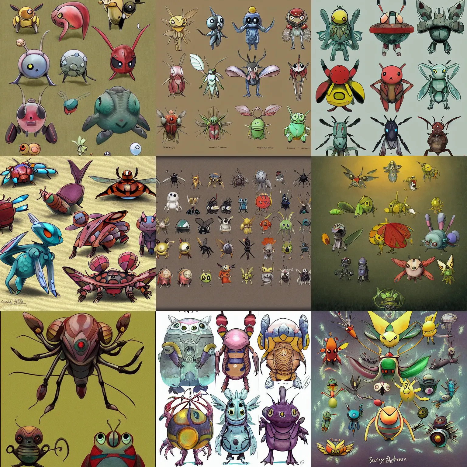 Prompt: bug type pokemon in the style of shaun tan, style of yoshitaka amano