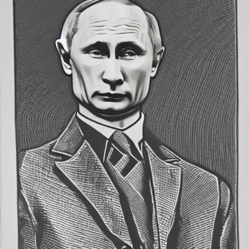 Prompt: vladimir putin. masonic lithography