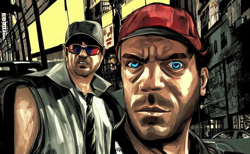 Image similar to matt demon as a gta iv character, cover art, detailed