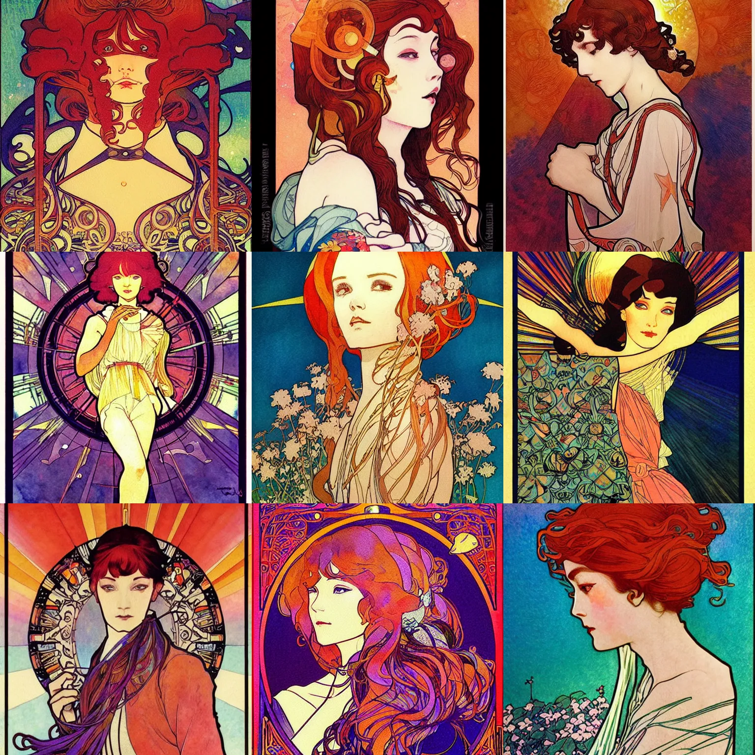 Prompt: the sun. beautiful, realistic painting by mucha and kuvshinov and bilibin and malevich. synthwave watercolor, thick lines, manga, soviet realism