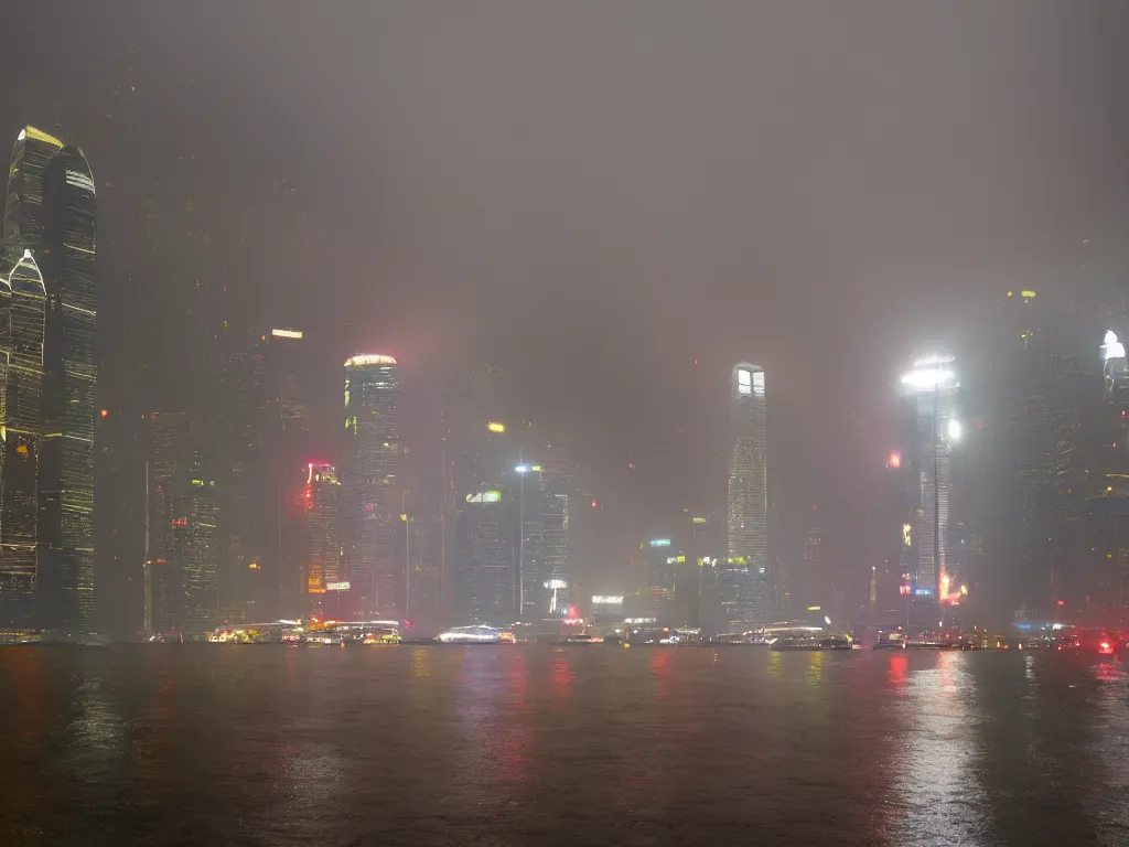 Prompt: hong kong in the rain and fog