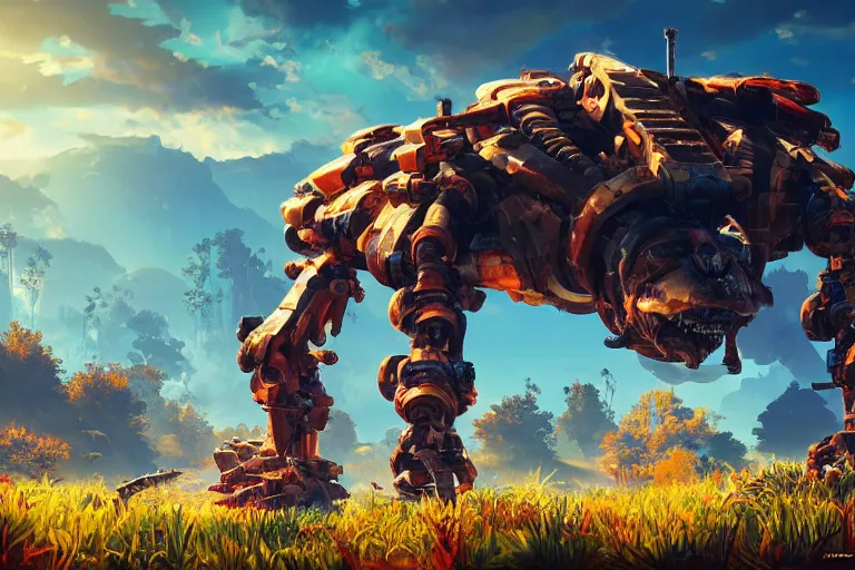 Image similar to shellsnapper machine mecanical creature robot of horizon forbidden west horizon zero dawn radiating a glowing aura global illumination ray tracing hdr fanart arstation by ian pesty and alena aenami artworks in 4 k