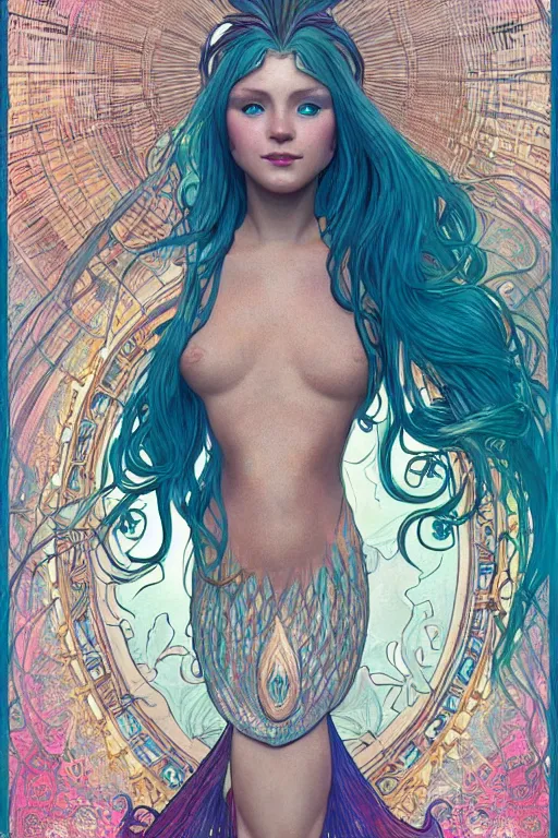 Image similar to a beautiful mermaid, symmetrical features, cinematic lighting, soft bokeh, fantasy, modern, colourful, highly detailed, digital painting, artstation, deviantart, concept art, sharp focus, illustration, by alphonse mucha