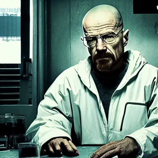 Image similar to Walter White doing the gritty, gritty, goes hard, detailed, award winning, skilled, meth, science,