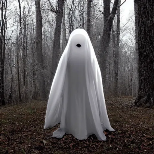 Image similar to realistic optical illusion of a ghost that looks like a skelet into the woods