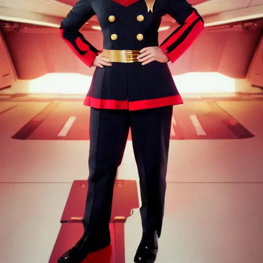 Prompt: a beautiful full body photograph of younger hayley atwell as a star fleet officer from star trek next generation, full dress uniform, symmetrical face, extreme realism and detail, 8 k, completely framed, direct lighting, 3 5 mm photo, photorealistic, sharp focus