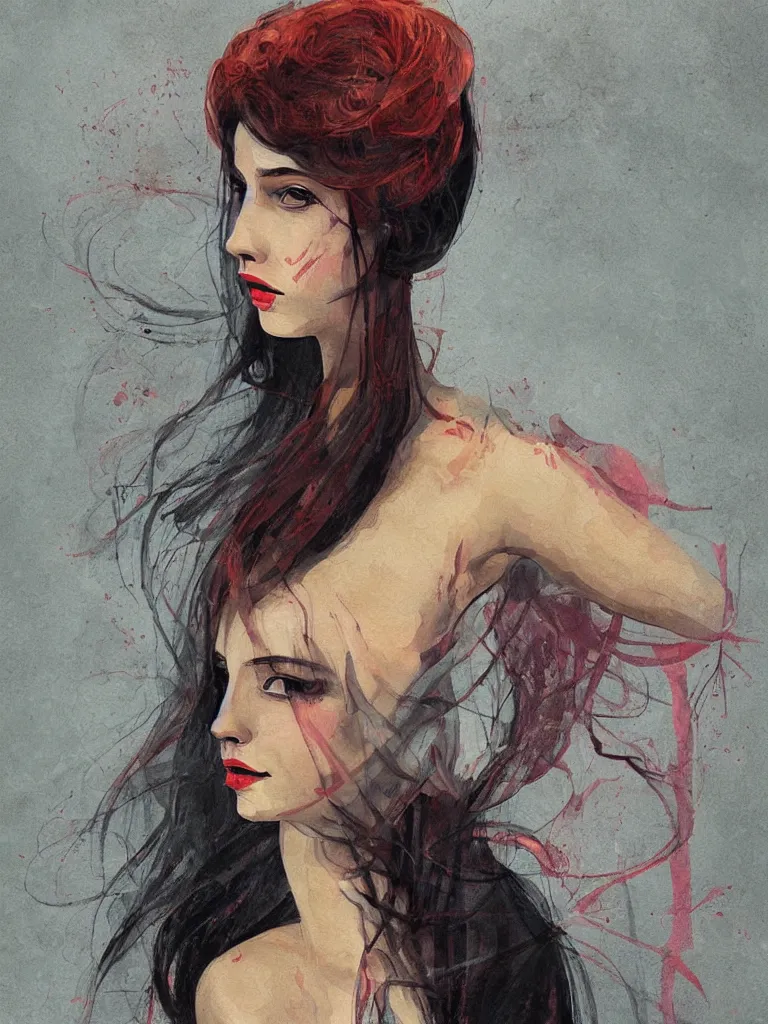 Prompt: a beautiful painted illustration a woman by alexandra dvornikova,