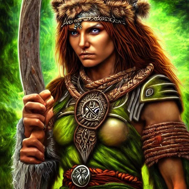 Image similar to druid warrior with earth powers, highly detailed, 4 k, hdr, smooth, sharp focus, high resolution, award - winning photo, anne stokes, photorealistic