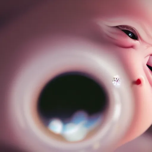 Image similar to ugly baby, splash art, detailed face, photorealistic facial features, cinematic lighting, dramatic, octane render, long lens, shallow depth of field, bokeh, anamorphic lens flare, hyper detailed, 3 5 mm film grain