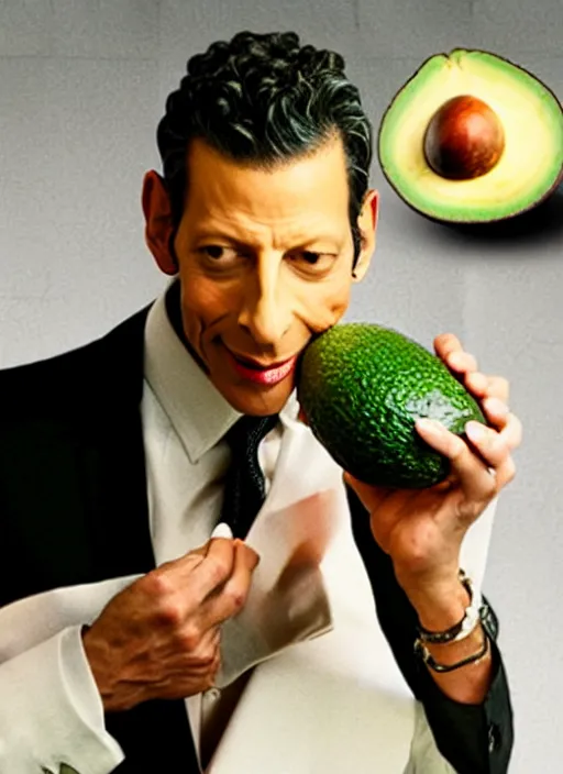 Prompt: an avocado eats jeff goldblum