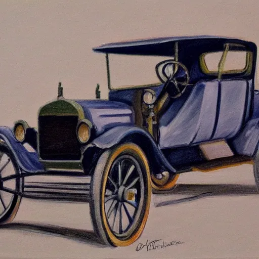 Image similar to an oil paint sketch of a ford model t