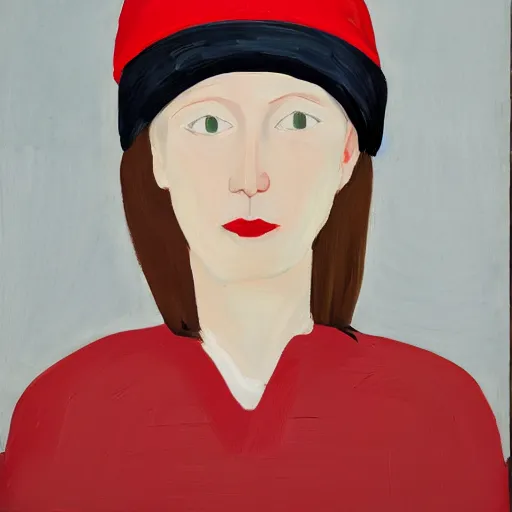 Image similar to girl with red hat, by Alex Katz