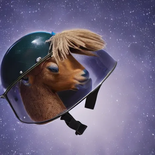 Image similar to a lama in a helmet is flying in space, 4k image.