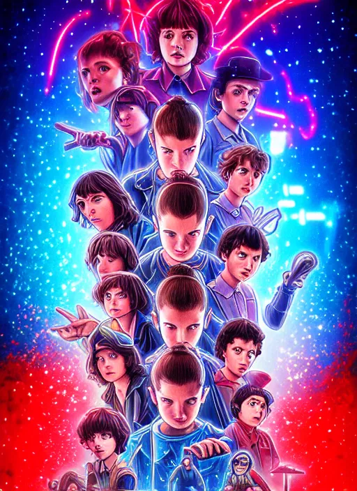 Prompt: poster stylized minimalist stranger things art by makoto shinkai, global illumination