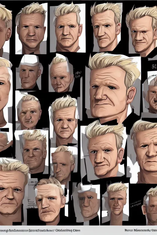 Image similar to gordon ramsay character design sheet