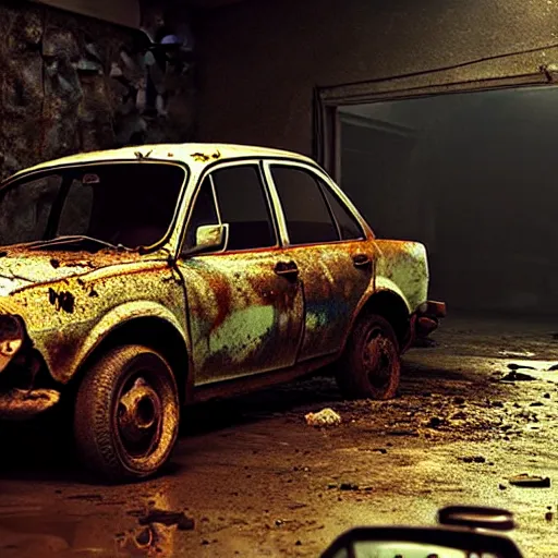 Prompt: a wreck aboned car Lada 1300, cinematic color grading , unreal engine, hyperrealistic, dynamic lighting, highly detailed, studio light