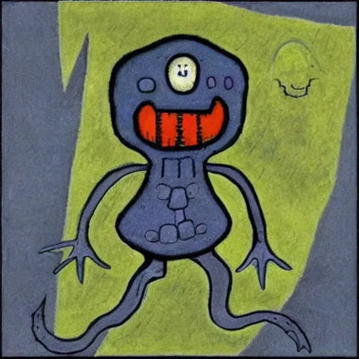 Prompt: squidward as a dark souls boss by paul klee