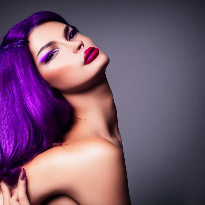 Image similar to photo of a beautiful woman with purple sin, 4 k, hdr, smooth, sharp focus, high resolution, award - winning photo