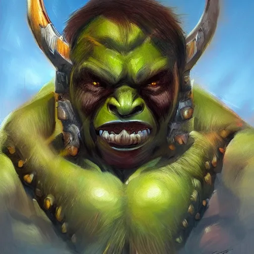 Image similar to orc warrior, high quality, portrait, painting in style of Karl Kopinski