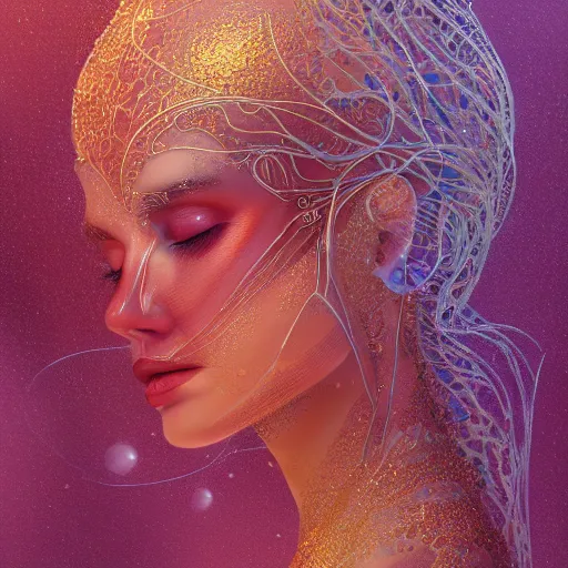 Image similar to abstract highly detailed female drawing made of white marble and red crystals quartz and minerals, ethereal lights, fine details, artstation, digital paint, fantasy, artstation, design, illustration, 8 k, intricate golden filigree, octane render, hypperrealistic painting, abstract liquid, concept art, painting by james gilleard and minna sundberg