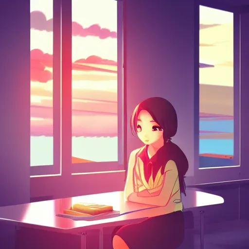 Empty Anime Classroom in Sunset Scene Graphic by MeiMei10 · Creative Fabrica