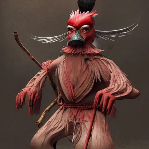 Image similar to a still of a tengu, realistic, photorealistic, detailed, cgi,