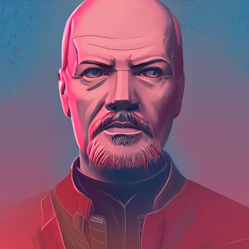 Image similar to cyberpunk vladimir lenin as the leader of a futuristic communist society, cybernetics, sharp lines, digital, artstation, colored in