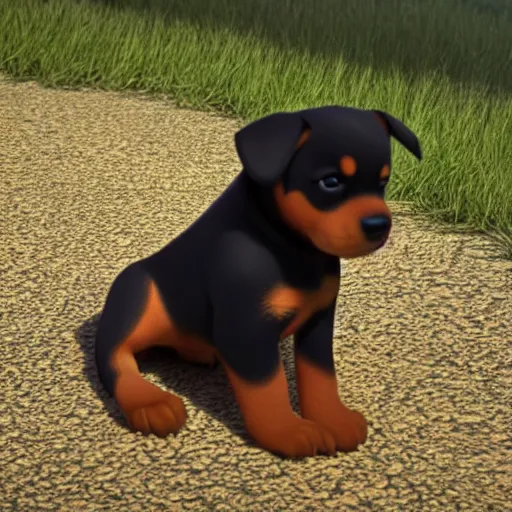 Prompt: cute rottweiler puppy, pixar, 8 k, octane render, still from pixar movie