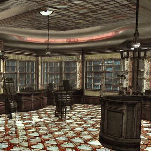 Prompt: mansion diner hall, background of resident evil game