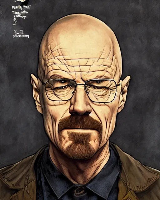 Image similar to portrait of walter white as the batman, illustration, art by neil gaiman and peter elson