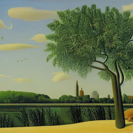 Image similar to a beautiful painting of Columbus Ohio Scioto river by henri Rousseau