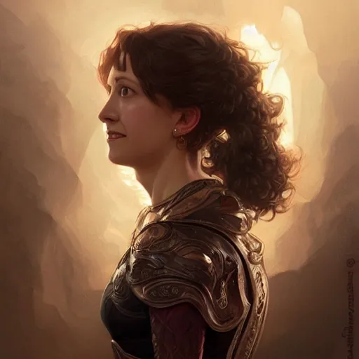 Image similar to ultra realistic illustration, kristen schaal from diablo and baldurs gate, intricate, elegant, highly detailed, digital painting, artstation, concept art, smooth, sharp focus, illustration, art by artgerm and greg rutkowski and alphonse mucha