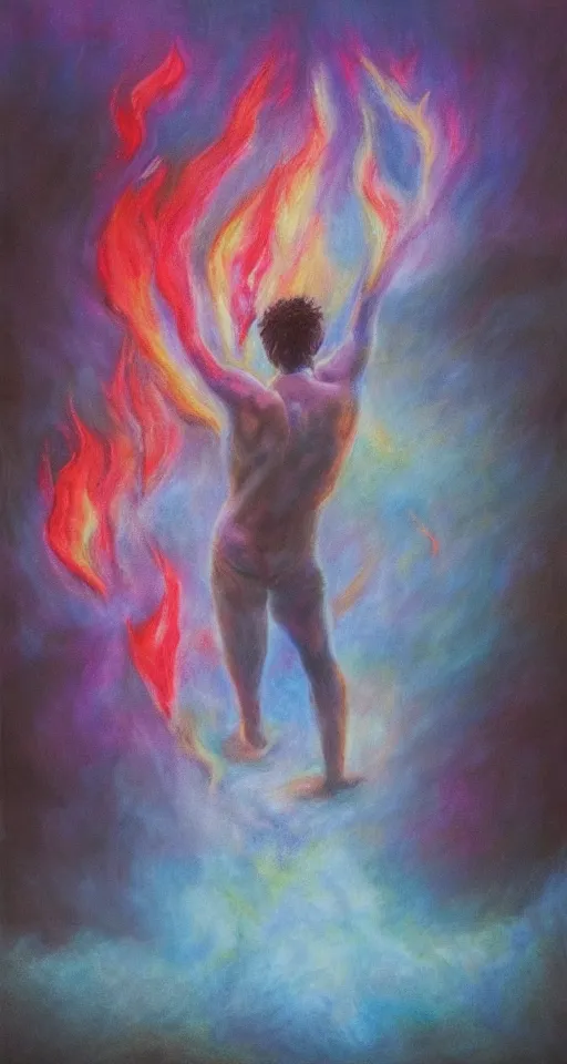 Prompt: the dream breaks apart into the apocalypse, pastels turning into flames