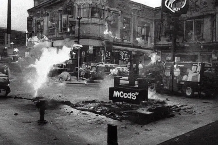 Image similar to mcdonalds hamburger blows up, historical photograph