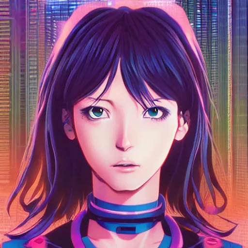 Prompt: An anime portrait of beautiful girl still from cybercity 1985 by Stanley Artgerm Lau ,WLOP, Ilya Kuvshinov ,James Jean, Andrei Riabovitchev , symmetrical , synthwave