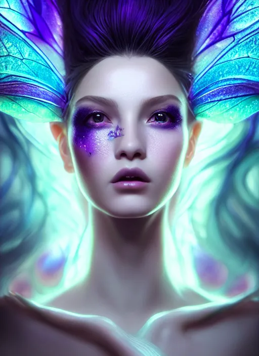 Image similar to portrait of fairy, fantasy, rule of thirds, intricate, ultra violet highlights, octane render, detailed, beautiful, unreal engine, symmetrical!!, loreal, maybelline, sephora, loreal, artstation, art by karol bak, art by artgerm, rossdraws, cinematic, concept art, filmic, vsco