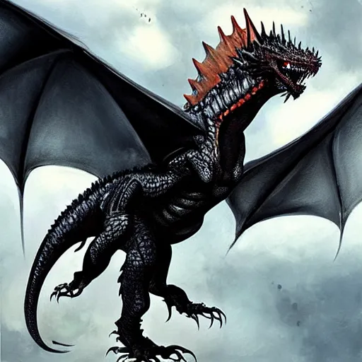 Prompt: “a painting of Drogon the black dragon from game of thrones”