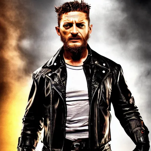 Image similar to Tom Hardy as wolverine in Black Damaged leather suit Digital art 4K quality