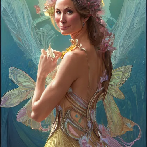 Prompt: a portrait of stacy keibler as a fairy, urban motifs, intricate, elegant, highly detailed, digital painting, trending on artstation, concept art, smooth sharp focus, illustration, art by artgerm and greg rutkowski alphonse mucha 8 k