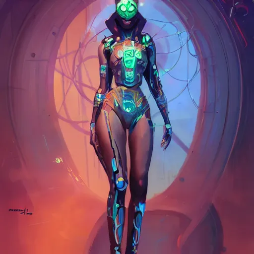 Image similar to a portrait of Adhel Bol as a beautiful cybernetic techno queen, black woman, cyberpunk concept art by pete mohrbacher and wlop and artgerm josan gonzalez and syd mead, digital art, highly detailed, intricate, sci-fi, sharp focus, Trending on Artstation HQ, deviantart, unreal engine 5, 4K UHD image