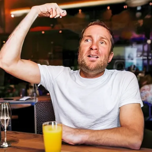 Image similar to photo of a 4 0 year old white man living thinking he's living the best life possible. he looks young for his age. he is at an establishment appropriate for his age. young woman are flocking to him and can be seen dancing around him in a seductive manner.