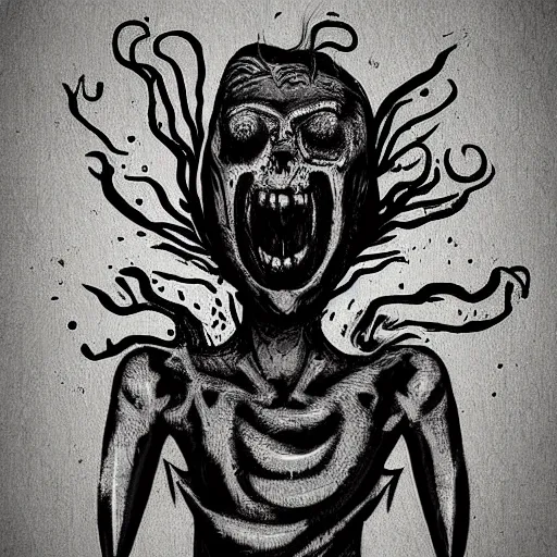 Image similar to digital art of nuclear bomb victim be a monster being art by chris monthell dennis style
