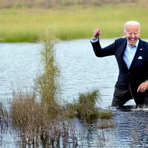 Prompt: joe biden rising out of swamp water with an ar 1 5