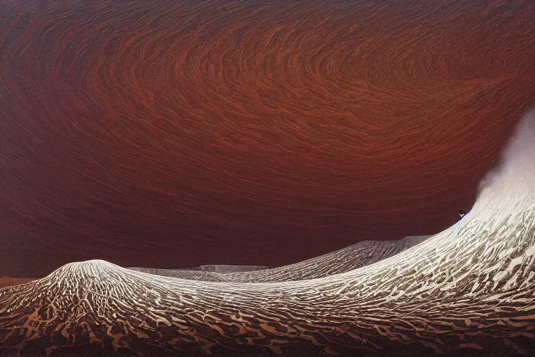 Prompt: the rains stopped and the ark comes to rest on mount ararat. incoming gigantic wave, by jeffrey smith, oil on canvas